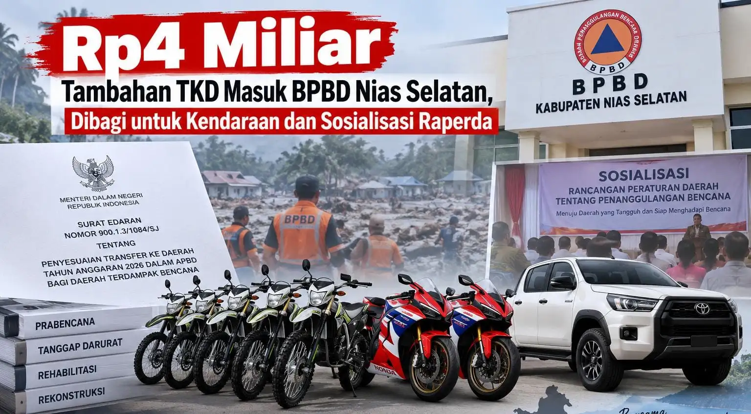 Rp 4 Miliar Tambahan TKD Masuk BPBD Nias Selatan, Dibagi untuk Kendaraan dan Sosialisasi