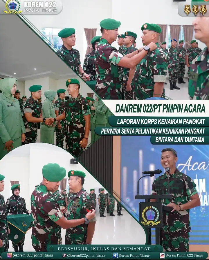 Danrem 022/PT Pimpin Acara Laporan Korps Kenaikan Pangkat Perwira Serta Pelantikan Kenaikan Pangkat Bintara Dan Tamtama