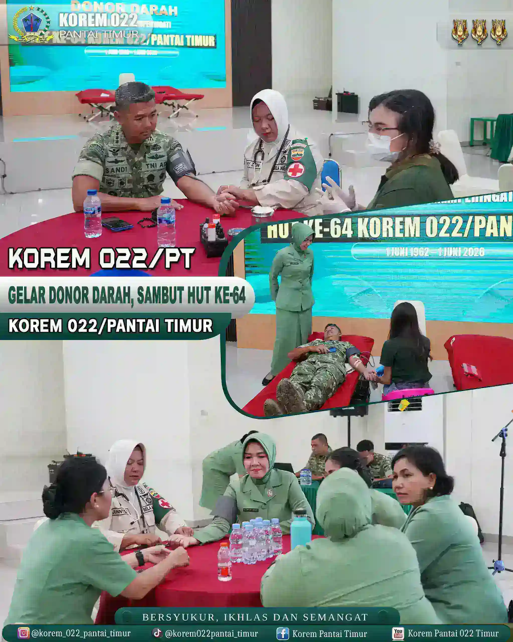 Korem 022/PT Gelar Donor Darah, Sambut HUT Ke-64 Korem 022/Pantai Timur.