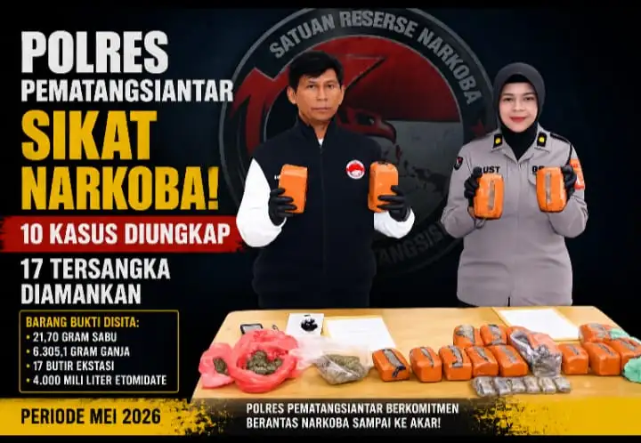 Door Stop Pengungkapan Narkoba: Satres Narkoba Polres Pematangsiantar Sikat 10 Kasus, 17 Tersangka Diamankan Selama Mei 2026.