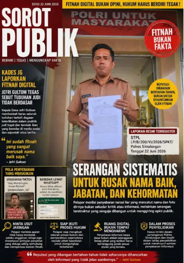KEPALA DESA JEFR GULTOM LAPORKAN PENYEBARAN FITNAH DIGITAL TERKAIT TUDUHAN PERJUDIAN.