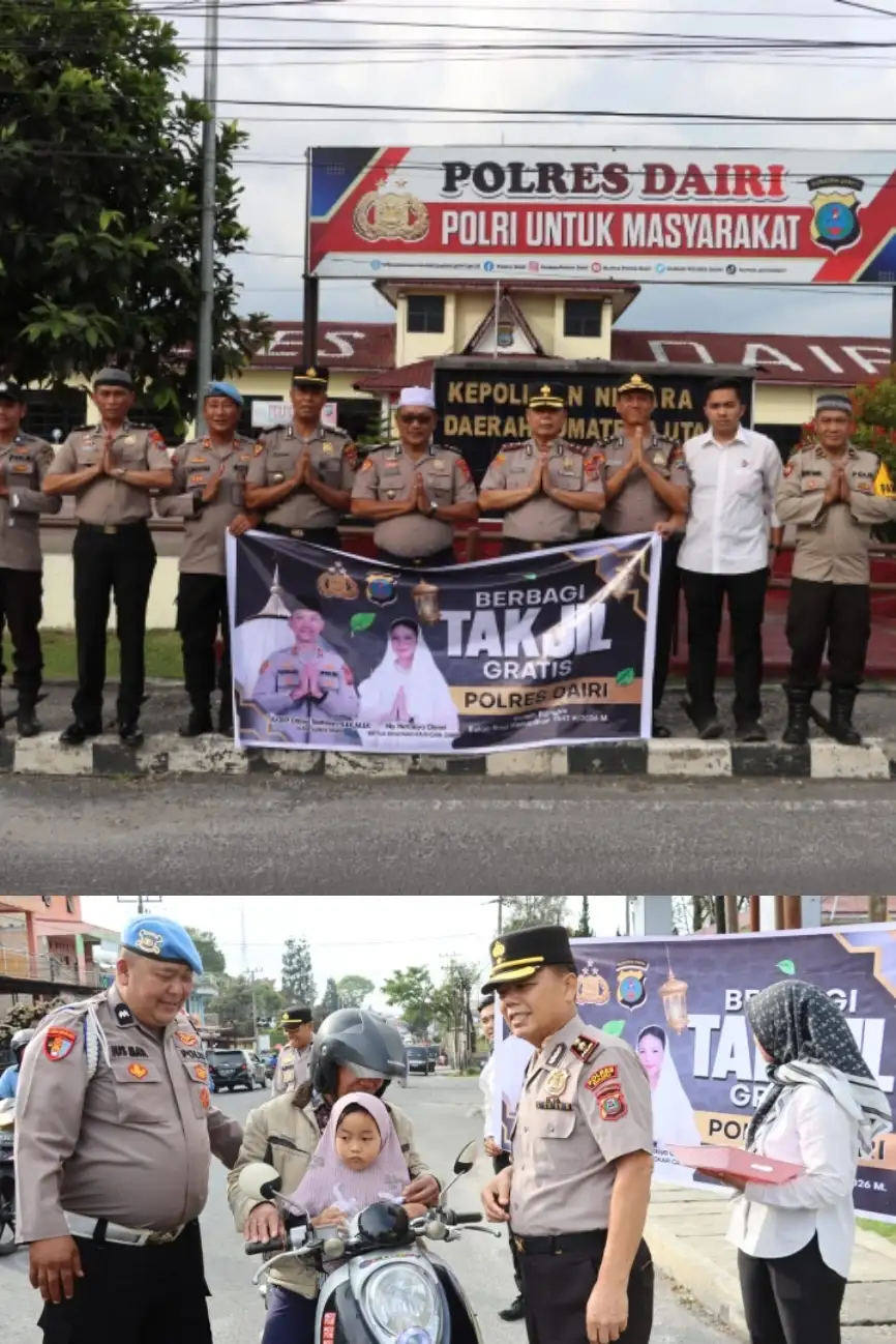 Polres Dairi Bagikan 200 Paket Takjil, Wujud Kepedulian Di Bulan Suci Ramadhan 1447 H.