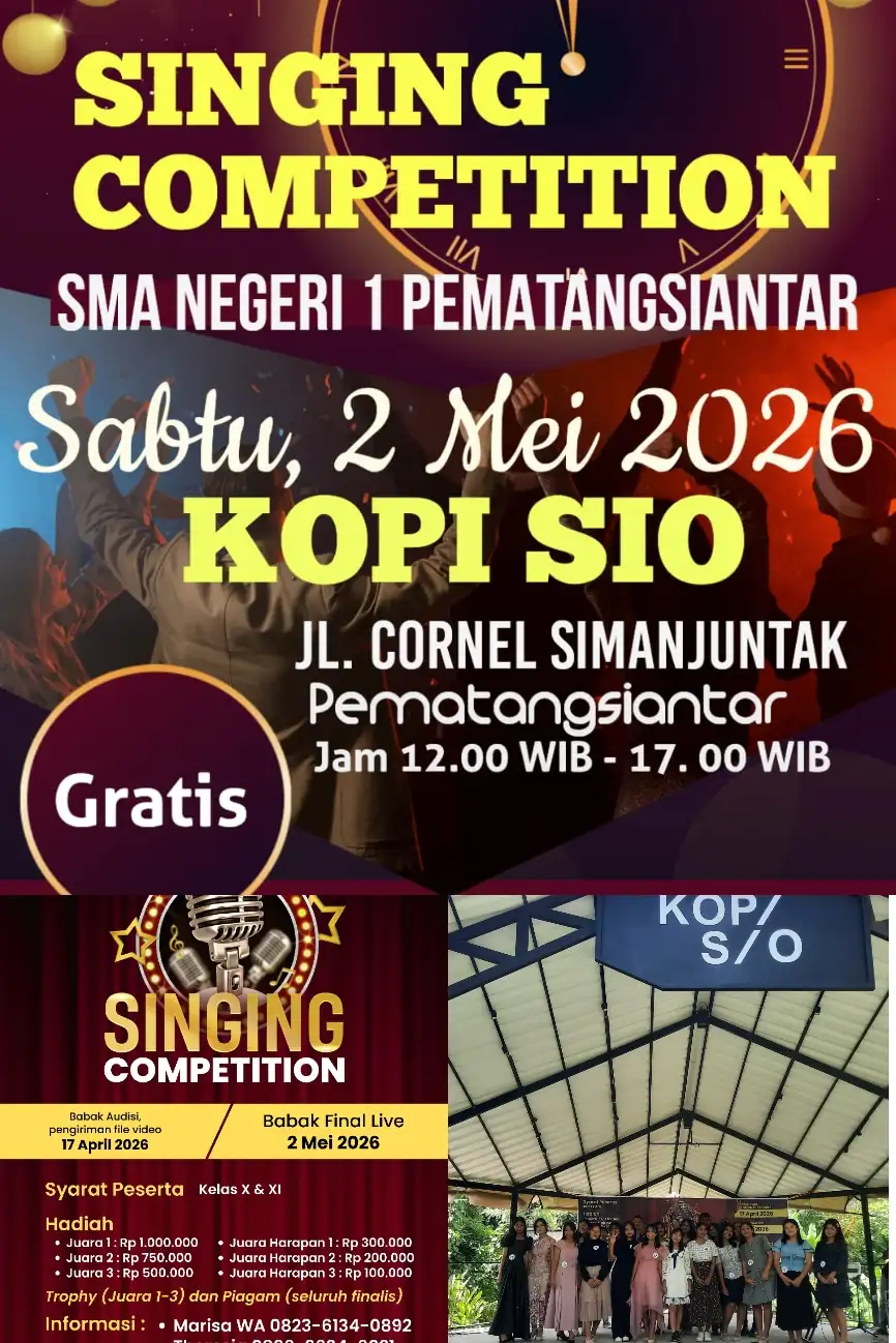 Lomba Singing Competition SMA Negeri 1 Pematangsiantar Sukses Digelar Di KOPI SIO, 24 Peserta Tampil Memukau.