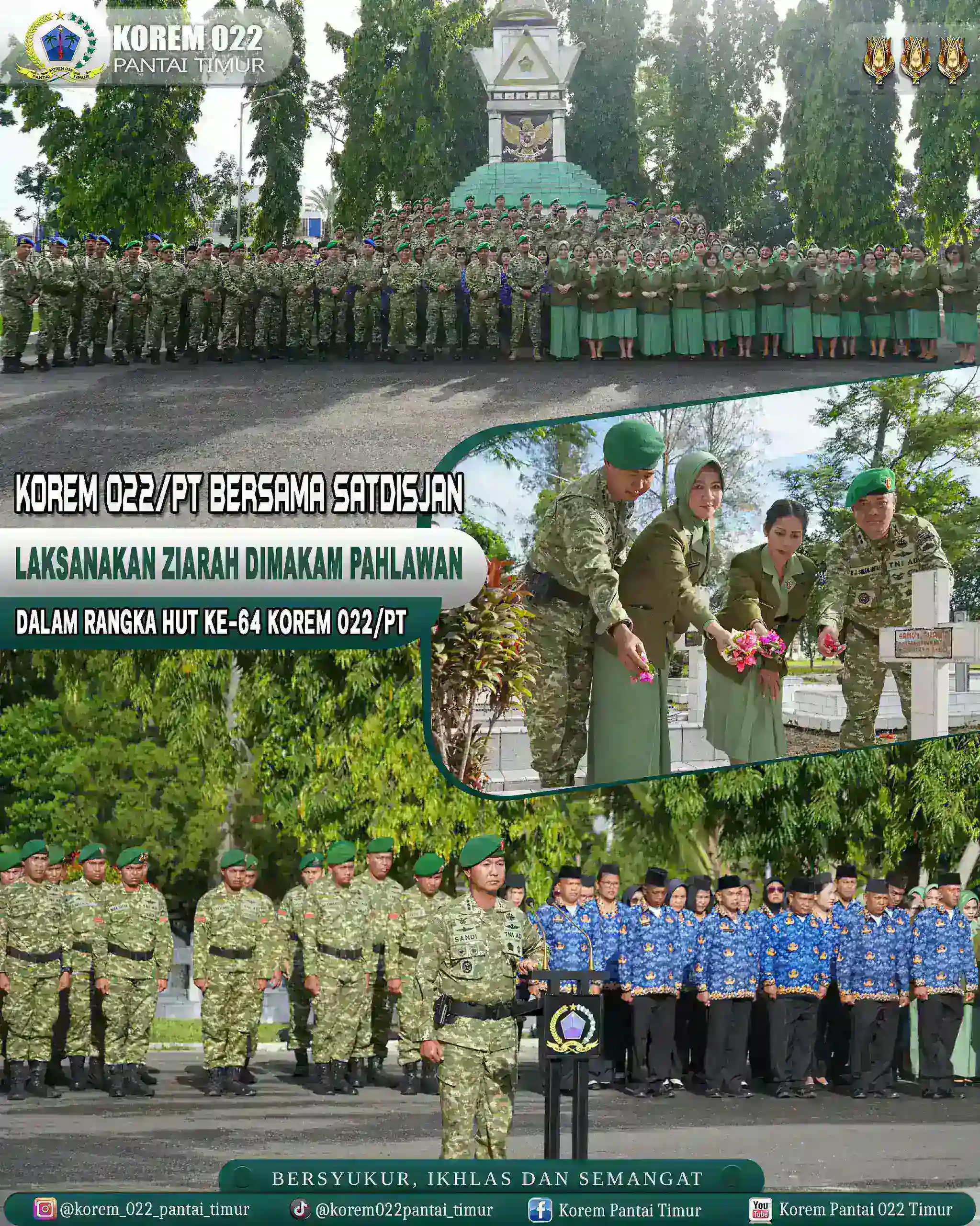 Korem 022/PT Bersama Satdisjan Laksanakan Ziarah Dimakam Pahlawan Dalam Rangka HUT Ke-64 Korem 022/Pantai Timur.