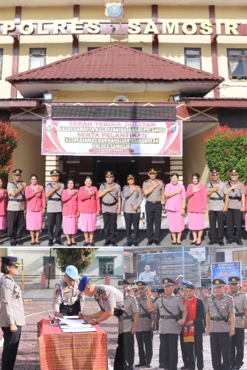 Upacara Sertijab Kasat Dan Kapolsek Di Polres Samosir, Kapolres Tekankan Profesionalisme Dan Pendekatan Humanis.