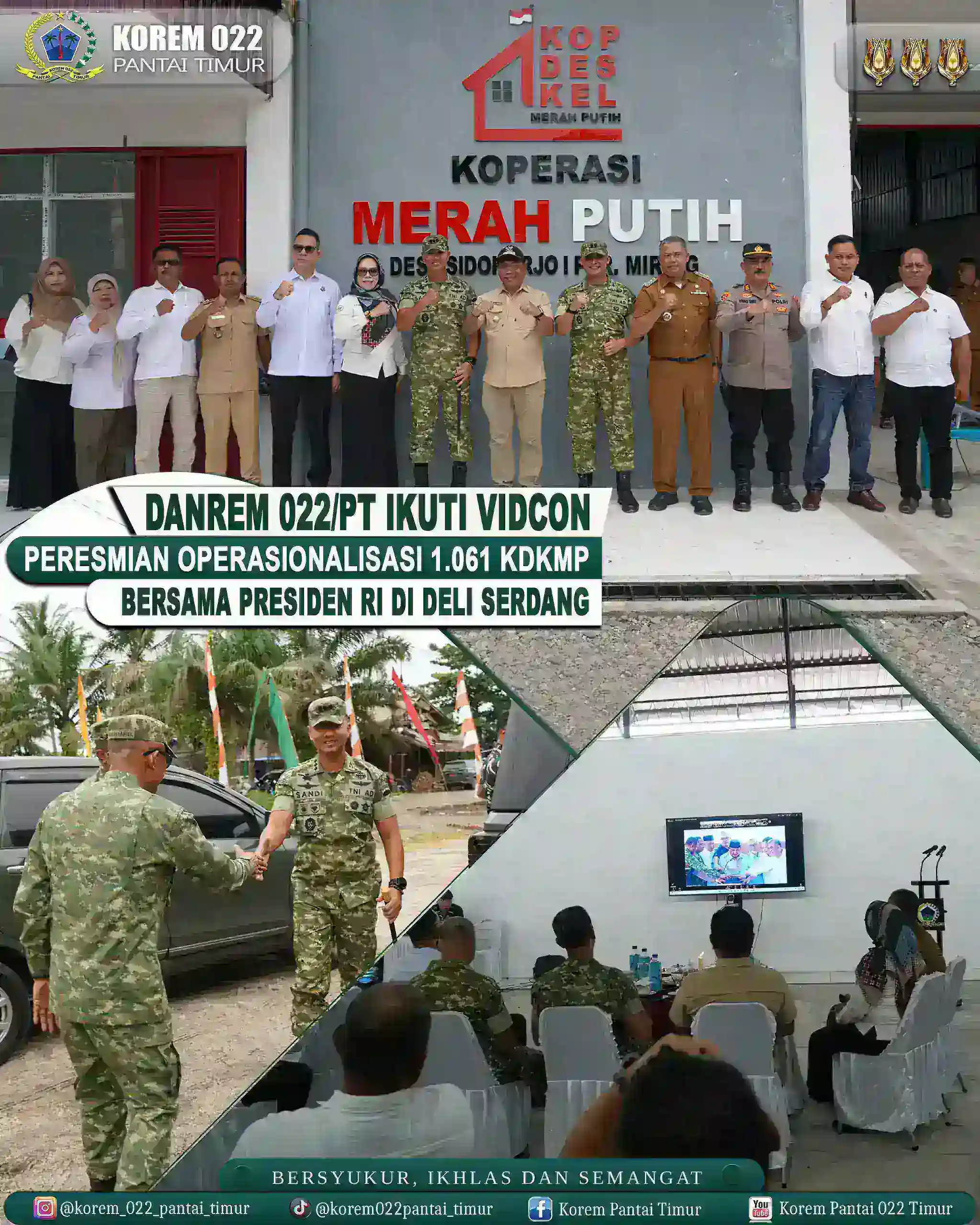 Danrem 022/PT Ikuti Vidcon Peresmian Operasionalisasi 1.061 KDKMP Bersama Presiden RI Di Deli Serdang.