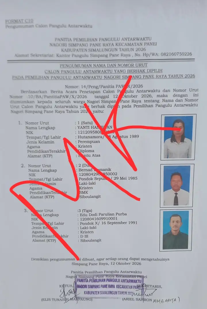 KPKM RI Pertanyakan Legalitas Calon PAW Pangulu Simpang Pane Raya: Direktur BUMNag BD Diduga Tak Mengundurkan Diri.